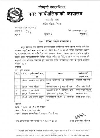 कृषि स्नातक पदको लिखित परिक्षा सम्बन्धमा।
