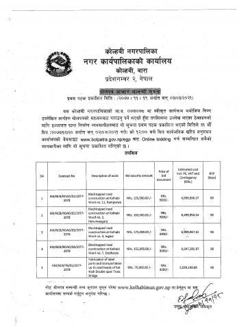 बोलपत्र आह्वान सम्बधी सूचना