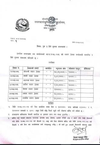बजार ठेक्काको बन्दोबस्त सम्बन्धी पुन ३ दिन सूचना सम्बन्धी शर्तहरु 